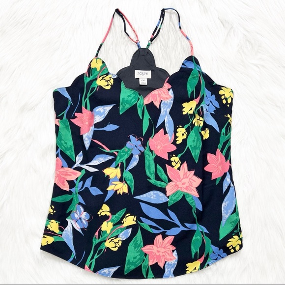 SOLD-J. Crew Tropical Floral Print Scalloped Sleeveless Strappy Racerback Tank - Picture 3 of 8